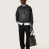 Hanorac unisex cu glugă din bumbac negru cu efect decolorat