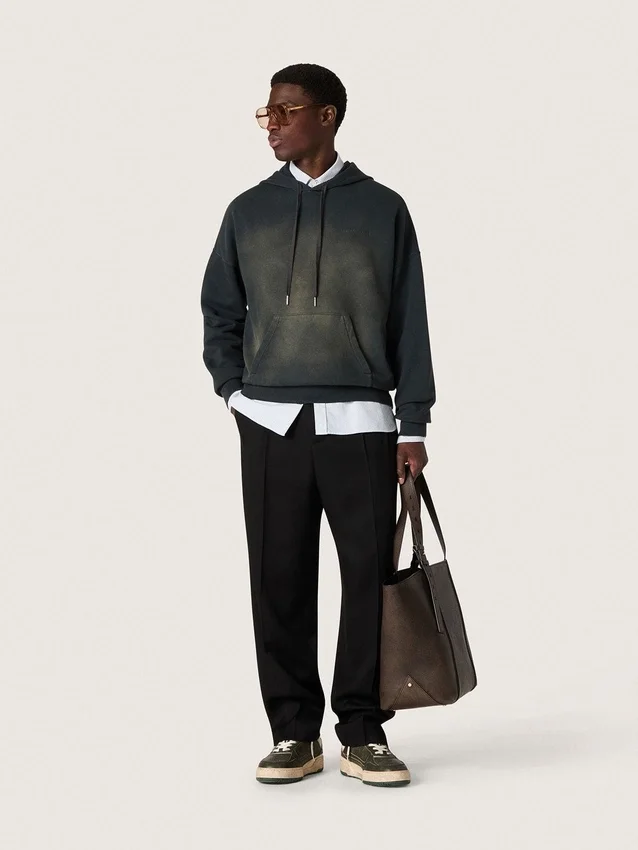 Hanorac unisex cu glugă din bumbac negru cu efect decolorat
