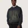 Hanorac unisex cu glugă din bumbac negru cu efect decolorat