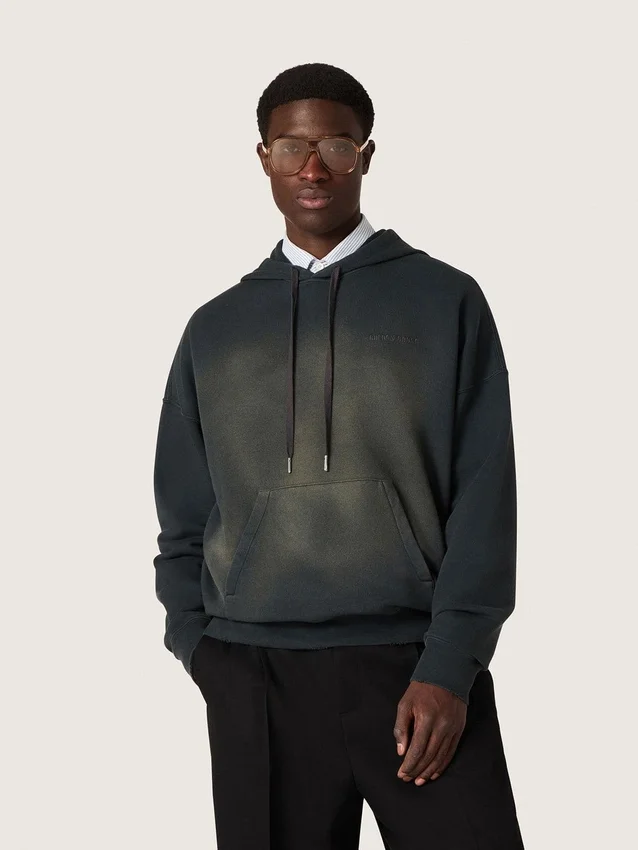 Hanorac unisex cu glugă din bumbac negru cu efect decolorat