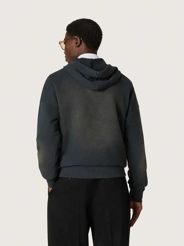 Hanorac unisex cu glugă din bumbac negru cu efect decolorat