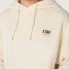 Hanorac unisex cu glugă „Star”, din bumbac alb, cu imprimeu cu logo