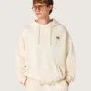 Hanorac unisex cu glugă „Star”, din bumbac alb, cu imprimeu cu logo