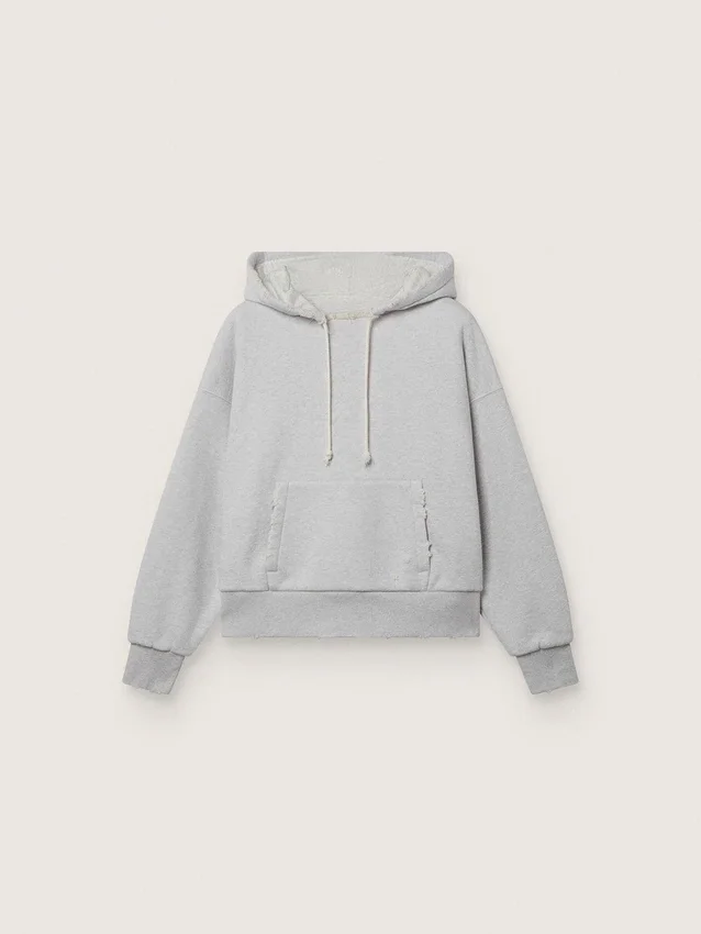 Hanorac unisex cu glugă Star din bumbac gri melanj