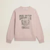 Hanorac unisex cu guler rotund, de culoare roz vechi, cu imprimeu verde al logo-ului