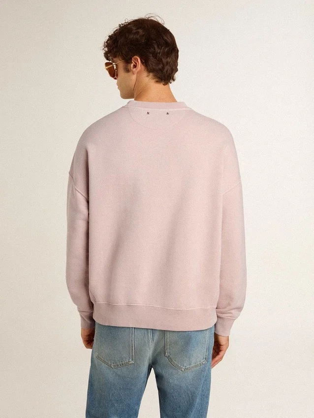 Hanorac unisex cu guler rotund, de culoare roz vechi, cu imprimeu verde al logo-ului
