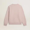 Hanorac unisex cu guler rotund, de culoare roz vechi, cu imprimeu verde al logo-ului