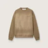 Hanorac unisex din bumbac de culoare verde militar cu aspect decolorat, cu logo brodat
