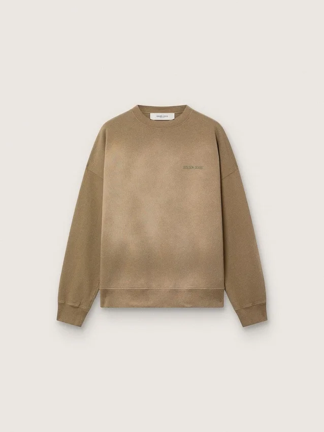 Hanorac unisex din bumbac de culoare verde militar cu aspect decolorat, cu logo brodat
