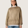Hanorac unisex din bumbac de culoare verde militar cu aspect decolorat, cu logo brodat