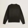 Hanorac unisex din bumbac negru cu aspect uzat, cu logo brodat