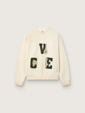 Hanorac unisex din bumbac „Star” în alb vintage, cu patch-uri brodate VCE