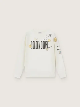 Hanorac unisex Journey din amestec de bumbac alb cu imprimeu doodle