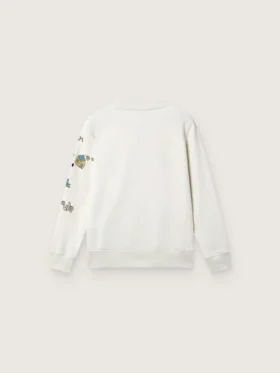 Hanorac unisex Journey din amestec de bumbac alb cu imprimeu doodle