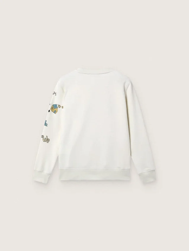 Hanorac unisex Journey din amestec de bumbac alb cu imprimeu doodle