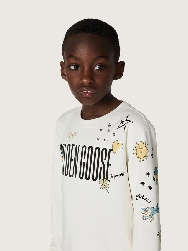 Hanorac unisex Journey din amestec de bumbac alb cu imprimeu doodle