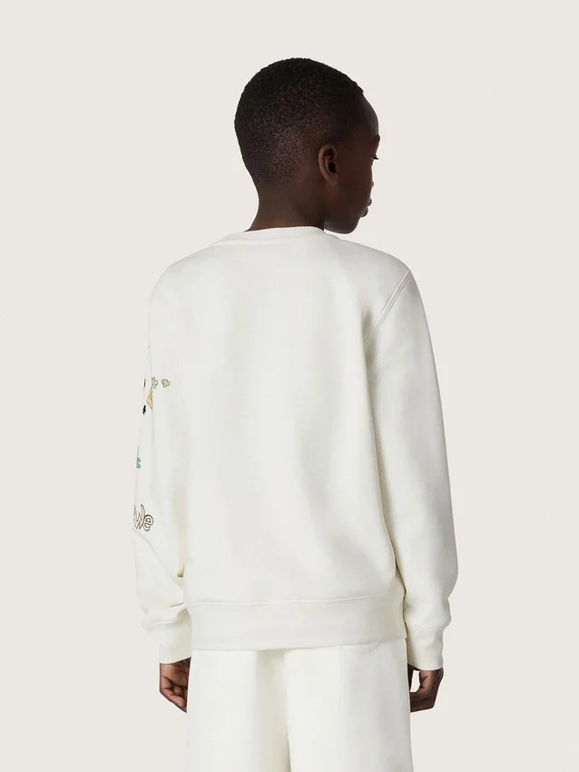 Hanorac unisex Journey din amestec de bumbac alb cu imprimeu doodle