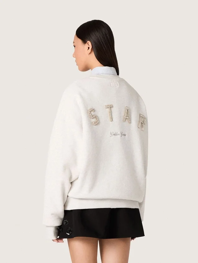 Hanorac unisex Star din bumbac gri, cu broderie și cristale