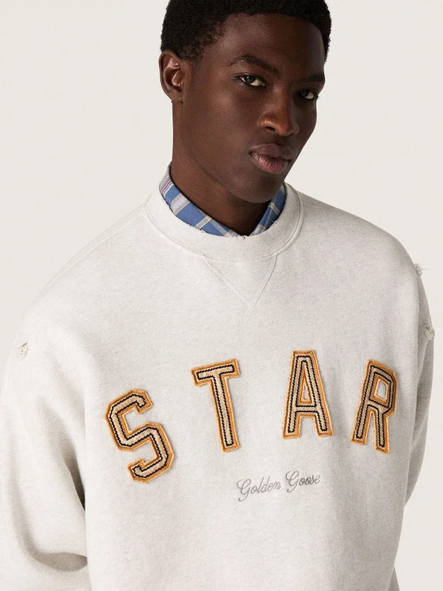 Hanorac unisex „Star” din bumbac gri melanj cu broderie „Star”