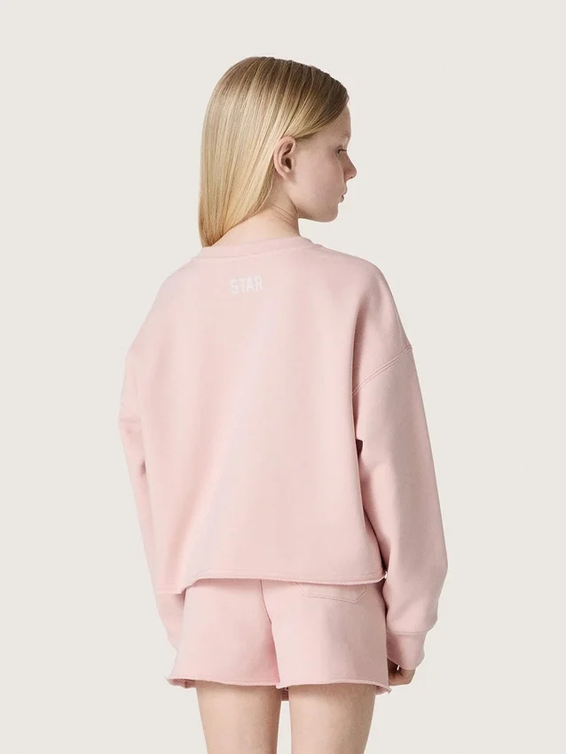 Hanorace scurtă pentru fete „Star”, din bumbac roz, cu aplică și logo