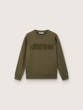 Hanorace unisex auriu din bumbac verde militar cu logo inversat