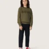 Hanorace unisex auriu din bumbac verde militar cu logo inversat