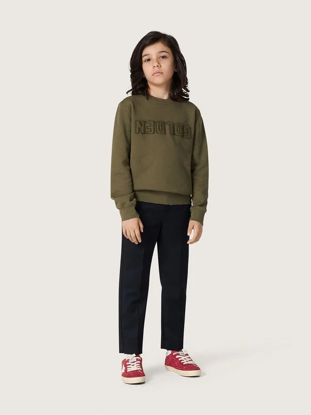 Hanorace unisex auriu din bumbac verde militar cu logo inversat