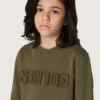 Hanorace unisex auriu din bumbac verde militar cu logo inversat