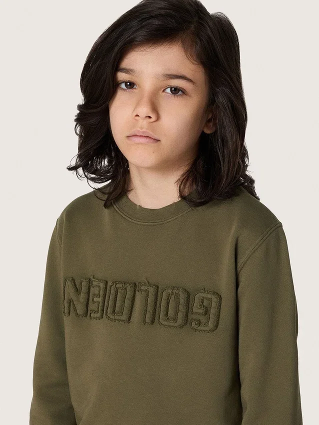 Hanorace unisex auriu din bumbac verde militar cu logo inversat