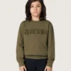 Hanorace unisex auriu din bumbac verde militar cu logo inversat