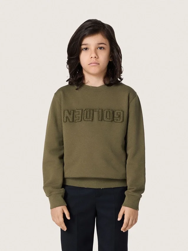 Hanorace unisex auriu din bumbac verde militar cu logo inversat