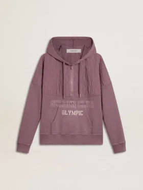 Hanorace unisex din bumbac mov cu imprimeu pe față