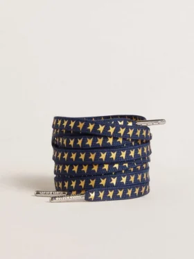 Șireturi albastru-închis cu steluțe aurii contrastante