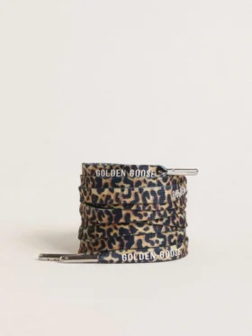 Șireturi bej cu imprimeu leopard și logo alb contrastant