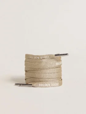 Șireturi din lurex de culoare aurie cu logo alb contrastant