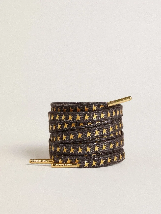 Șireturi din lurex gri închis cu steluțe aurii contrastante