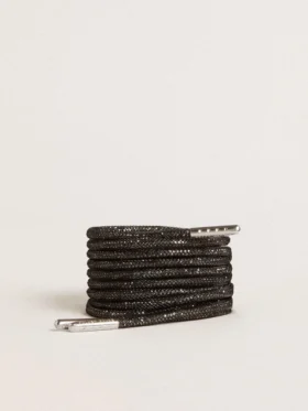 Șireturi negre cu strasuri Swarovski de culoare argintie