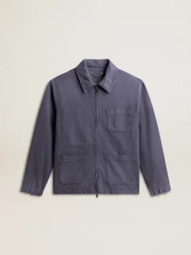 Jachetă albastră pentru bărbați din bumbac denim cu finisaj uzat