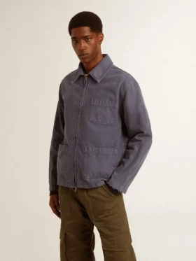 Jachetă albastră pentru bărbați din bumbac denim cu finisaj uzat