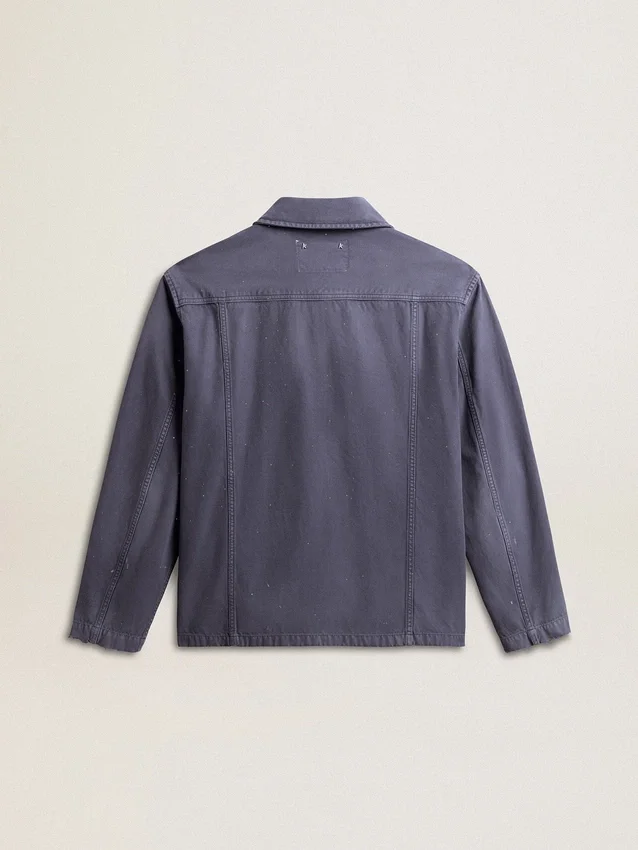 Jachetă albastră pentru bărbați din bumbac denim cu finisaj uzat