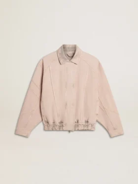 Jachetă bomber din denim vopsită în roz pentru femei