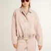 Jachetă bomber din denim vopsită în roz pentru femei