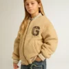 Jachetă bomber din fleece bej pentru copii