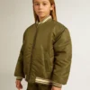 Jachetă bomber din nailon verde militar pentru copii, cu inscripție pe spate