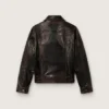 Jachetă bomber pentru femei din piele nappa de culoare burgund închis, cu broderie florală