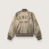 Jachetă bomber unisex din satin verde, cu tivuri și guler cu nervuri