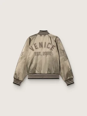Jachetă bomber unisex din satin verde, cu tivuri și guler cu nervuri