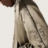 Jachetă bomber unisex din satin verde, cu tivuri și guler cu nervuri