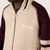 Jachetă bomber unisex din tricot jacquard alb și visiniu