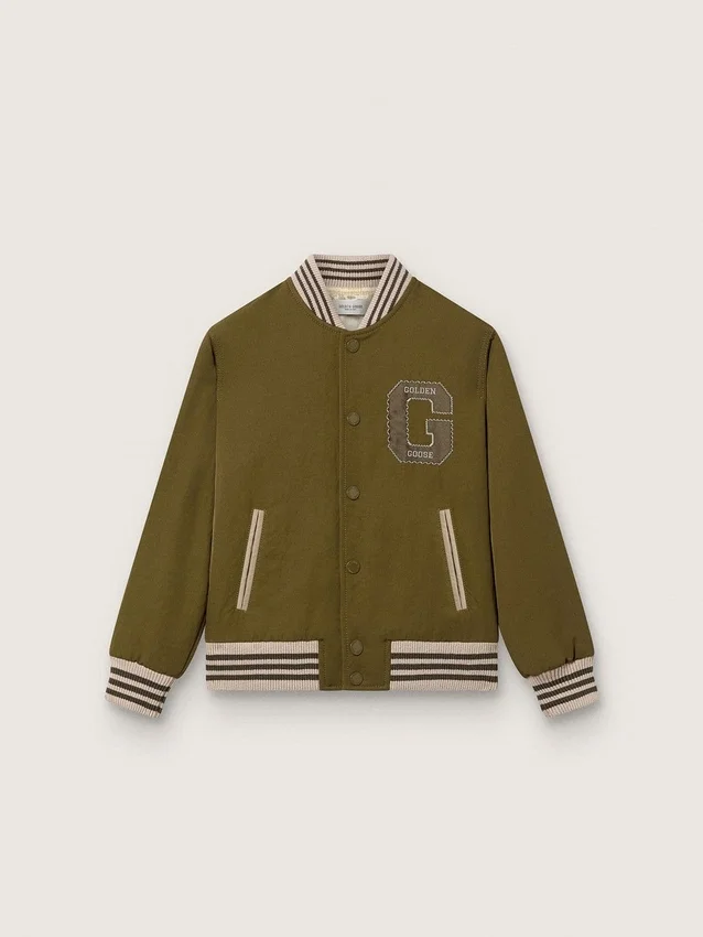 Jachetă bomber unisex Journey din sargă de nailon verde militar cu patch brodat